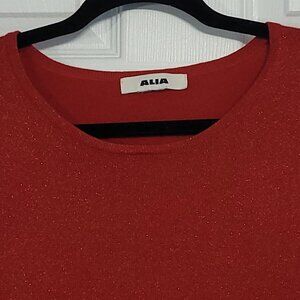 Womens sparkly red lightweight sweater-Size XL-short sleeve-stretch-Valentines